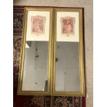 A PAIR OF MIRROR/ENGRAVINGS OF FRENCH LOVERS IN GILT FRAMES, 26 X 92CMS