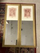 A PAIR OF MIRROR/ENGRAVINGS OF FRENCH LOVERS IN GILT FRAMES, 26 X 92CMS