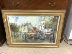 OIL ON CANVAS OF PARIS STREET SCENE, 75 X 48CMS INDISTINCTLY SIGNED, DATED 1977