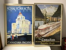 TWO FRAMED REPRODUCTION TOURISM POSTERS FOR CANADA, THE LARGEST 58 X 58CMS