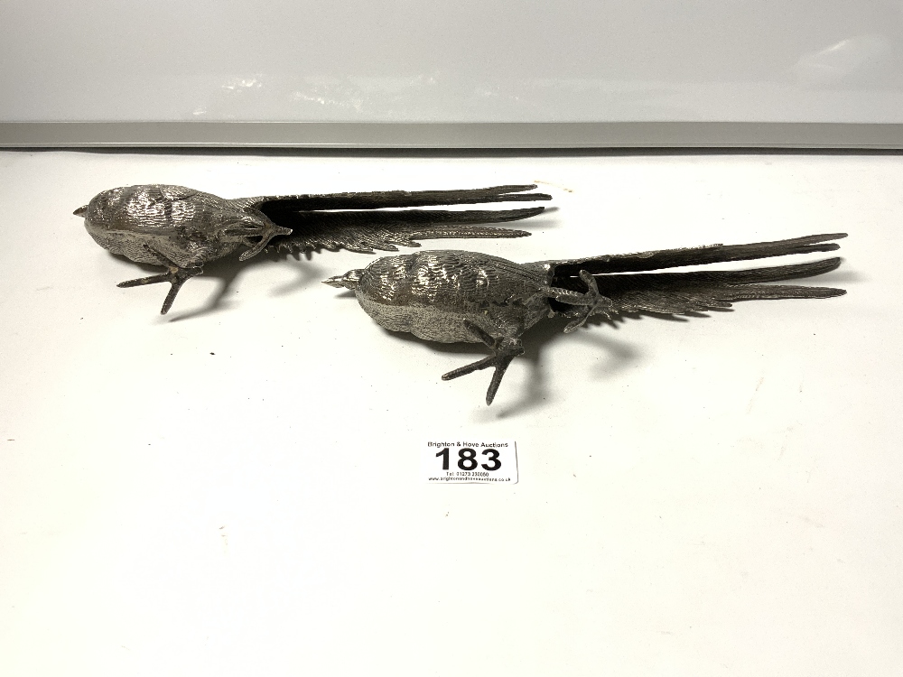 A PAIR OF SILVER-PLATED FIGURES OF PHEASANTS, 13 X 29CMS - Image 3 of 3