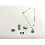 MIXED HALLMARKED SILVER JEWELLERY, CUFFLINKS, INGOT PENDANT, AND CHAIN WITH PENDANT