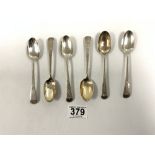 A MATCHED SET OF (5 +1) GEORGE III HALLMARKED SILVER BRIGHT CUT TEASPOONS, LONDON, 82 GRAMS