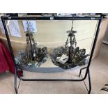 PAIR OF HEAVY 1930S BRASS AND GLASS DECORATED HANGING LIGHTS, 54CMS DIAMETER