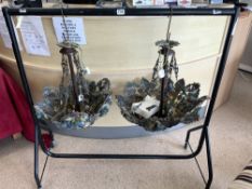 PAIR OF HEAVY 1930S BRASS AND GLASS DECORATED HANGING LIGHTS, 54CMS DIAMETER