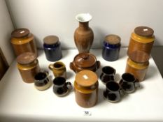 SEVEN HORNSEA SAFFRON DESIGN STORAGE JARS, A CERAMIC VASE ETC