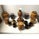 SEVEN HORNSEA SAFFRON DESIGN STORAGE JARS, A CERAMIC VASE ETC