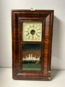 A 19TH-CENTURY MAHOGANY CASED AMERICAN WALL CLOCK WITH WEIGHT-DRIVEN MOVEMENT BY J. C. BROWN
