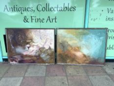 A PAIR OF LARGE OIL AND WAX MIXED MEDIA STUDIES OF (KAJAMARES) SQUID AND OTHER FISH SIGNED JANE