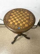 A VICTORIAN INLAID WALNUT TRUMPET SEWING TABLE