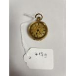 AN 18K HALLMARKED ORNATELY ENGRAVED LADIES FOB WATCH, SWISS MADE, MAKER ON DIAL - THE FARRINGDON