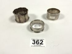 FRENCH HALLMARKED SILVER ENGRAVED NAPKIN RING WITH TWO HALLMARKED SILVER NAPKIN RINGS