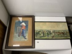 FRAMED PRINT - THE HOPE OF HIS SIDE, AND A PRINT 'DERBY DAY', 56 X 29CMS