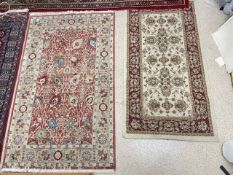 A PERSIAN RED GROUND PATTERNED CARPET, 250 X 328CMS, AND A BROWN PERSIAN PATTERN RUG