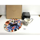 A RONNIE WOOD DESIGNED WHATEVER IT TAKES MUG IN BOX, AND AN ANIMAL ABSTRACT DECORATED PLATE DESIGNED