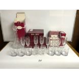FIVE BOXED SETS OF ROYAL ALBERT CRYSTAL GLASSWARE - INCLUDES TUMBLERS, CARAFE, CHAMPAGNE FLUTES ETC