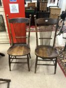 A PAIR OF LATE 19TH CENTURY AMERICAN OAK SPINDLE BACK CHAIRS WITH TURNED SUPPORTS