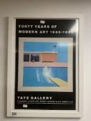TATE GALLERY POSTER - 'FORTY YEARS OF MODERN ART' DAVID HOCKNEY ' A BIGGER SPLASH', 37 X 56CMS