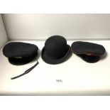 A DUNN & CO BOWLER HAT AND TWO NAVAL CUPS