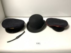 A DUNN & CO BOWLER HAT AND TWO NAVAL CUPS