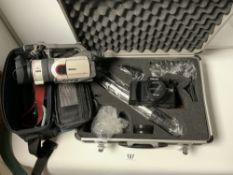 A TAMASHI CAMERA AND EQUIPMENT IN A FITTED CASE, AND A CANON VIDEO CAMERA IN CASE
