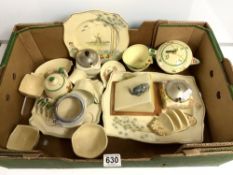 A QUANTITY OF MIXED CERAMICS - INCLUDES A ROYAL WINTON CHEESE DISH, BREAKFAST ETC