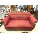 A FRENCH UPHOLSTERED SHOWWOOD DOUBLE DROP-END SOFA, BUTTONED BACK AND ARMS, 184 X 76 X 108CMS