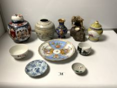 ORIENTAL GINGER JARS, OTHER ORIENTAL CHINA, CLOISONNE VASE, AND A MEISSEN PLATE