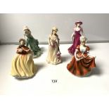 A ROYAL DOULTON FIGURE - SPRING HN5321, AUTUMN HN5323, BEST WISHES HN3971 AND TWO OTHER FIGURES