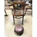 MAZOWIA POLAND BENTWOOD ARMCHAIR AND A SMALL CIRCULAR VICTORIAN FOOT STOOL