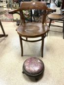 MAZOWIA POLAND BENTWOOD ARMCHAIR AND A SMALL CIRCULAR VICTORIAN FOOT STOOL