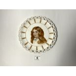 A VICTORIAN PORCELAIN RIBBON PLATE WITH A PAINTED PORTRAIT OF A GIRL, SIGNED - C. I. CHILD, 23CMS