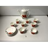 WEDGWOOD SUSIE COOPER DESIGNED CORN POPPY PATTERN 15 PIECE COFFEE SET