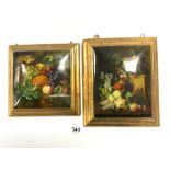 TWO STILL LIFE STUDIES OF FRUIT ON LACQUERED WOOD PANELS
