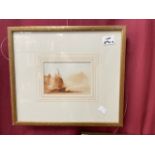 HENRY BARLOW CARTER (1803 - 1867) SAILING VESSEL ON A BEACH FRAMED SEPIA WATERCOLOUR SIGNED