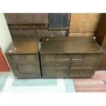 TWO OAK LINEN FOLD CHESTS OF DRAWERS, 47 X 50 X 68CMS AND 95 X 49 X 68CMS