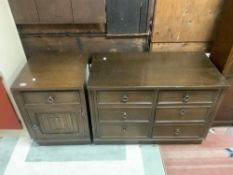 TWO OAK LINEN FOLD CHESTS OF DRAWERS, 47 X 50 X 68CMS AND 95 X 49 X 68CMS
