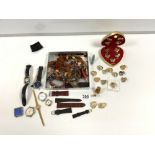 A QUANTITY OF COSTUME JEWELLERY AND WRISTWATCHES, LIGHTERS ETC