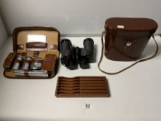 A PAIR OF SWIFT NEPTUNE MK 1 7 X 50 BINOCULARS AND A GENT'S VANITY SET