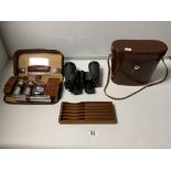 A PAIR OF SWIFT NEPTUNE MK 1 7 X 50 BINOCULARS AND A GENT'S VANITY SET