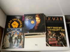 A QUANTITY OF 33RPM RECORDS, INCLUDES SOFT CELL, A FLOCK OF SEAGULLS, HUMAN LEAGUE AND MORE