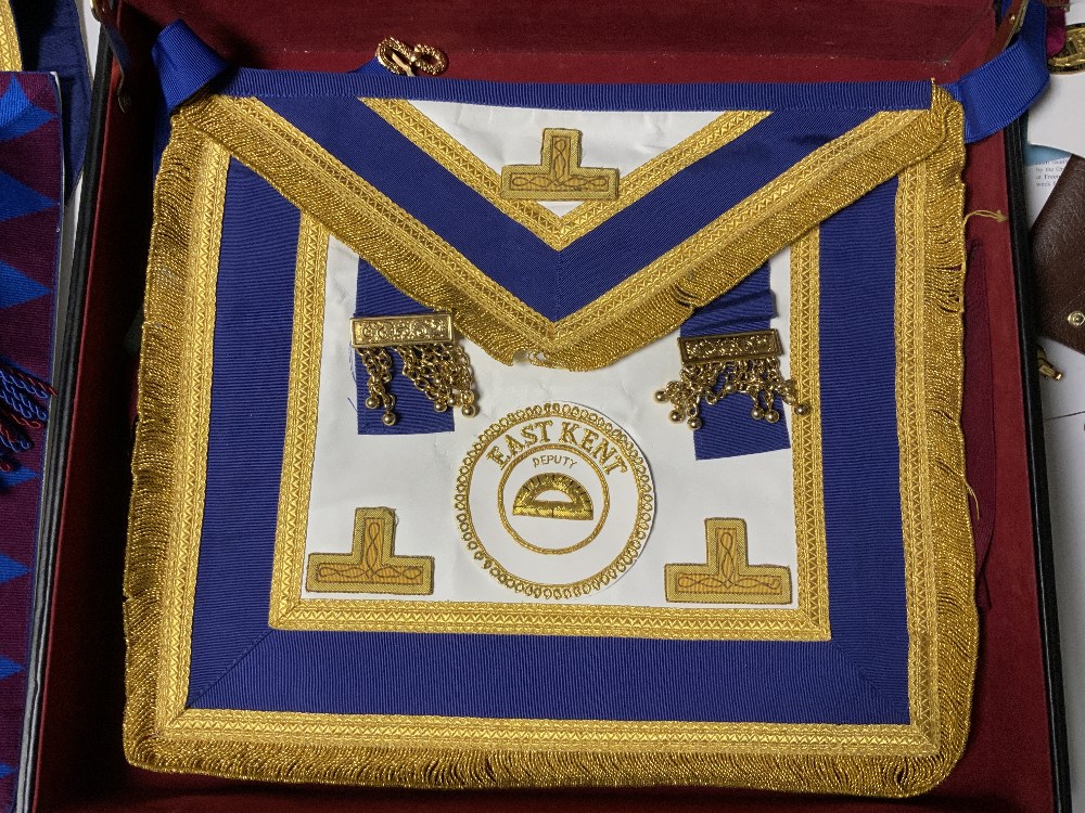 MASONIC APRON AND REGALIA, ALSO SOME MASONIC MEDALS (NONE GOLD OR SILVER) IN A BRIEFCASE - Image 11 of 14