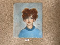 OIL ON BOARD - PORTRAIT OF A GIRL SIGNED LOUIS MOREAU, 34 X 30CMS