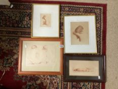 FOUR SEPIA STUDIES OF NUDE LADIES AND MEN, THE LARGEST 30 X 22CMS