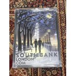 A FRAMED TRAVEL POSTER FOR - SOUTHBANK LONDON - 'THE HEART OF WINTER!', 40 X 58CMS