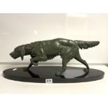 A 20TH CENTURY CAST BRONZED FIGURE OF A RETRIEVER ON A MARBLE BASE BEARING SIGNATURE C. MASSON,
