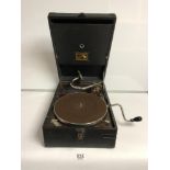 VINTAGE HIS MASTERS VOICE - PORTABLE WIND UP GRAMAPHONE