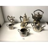 A QUANTITY OF PLATED WARES INCLUDING A SPIRIT KETTLE ON STAND