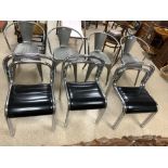 A SET OF SIX RETRO DESIGN TUBULAR STEEL AND LEATHER DINING CHAIRS