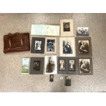 A VINTAGE LEATHER SATCHEL CASE WITH UNFRAMED PORTRAIT PHOTOGRAPHS AND AN ALBUM OF VERSES, SKETCHES